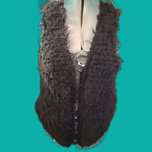 Free People Black Fuzzy Vest Size Extra Small Hook & Loop Closure - Picture 1 of 8